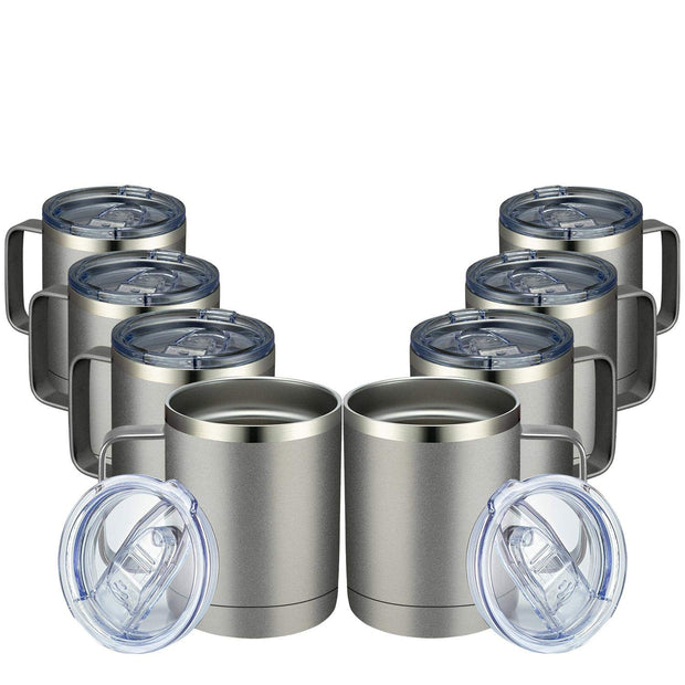 MEWAY 12oz Coffee Mug With Handle and Sliding Lid,Stainless Steel Travel Tumbler Cup with Handle,Double Wall Vacuum Insulated Camping Cup for Hot & Cold Drinks Tea (Purple,Set of 1)