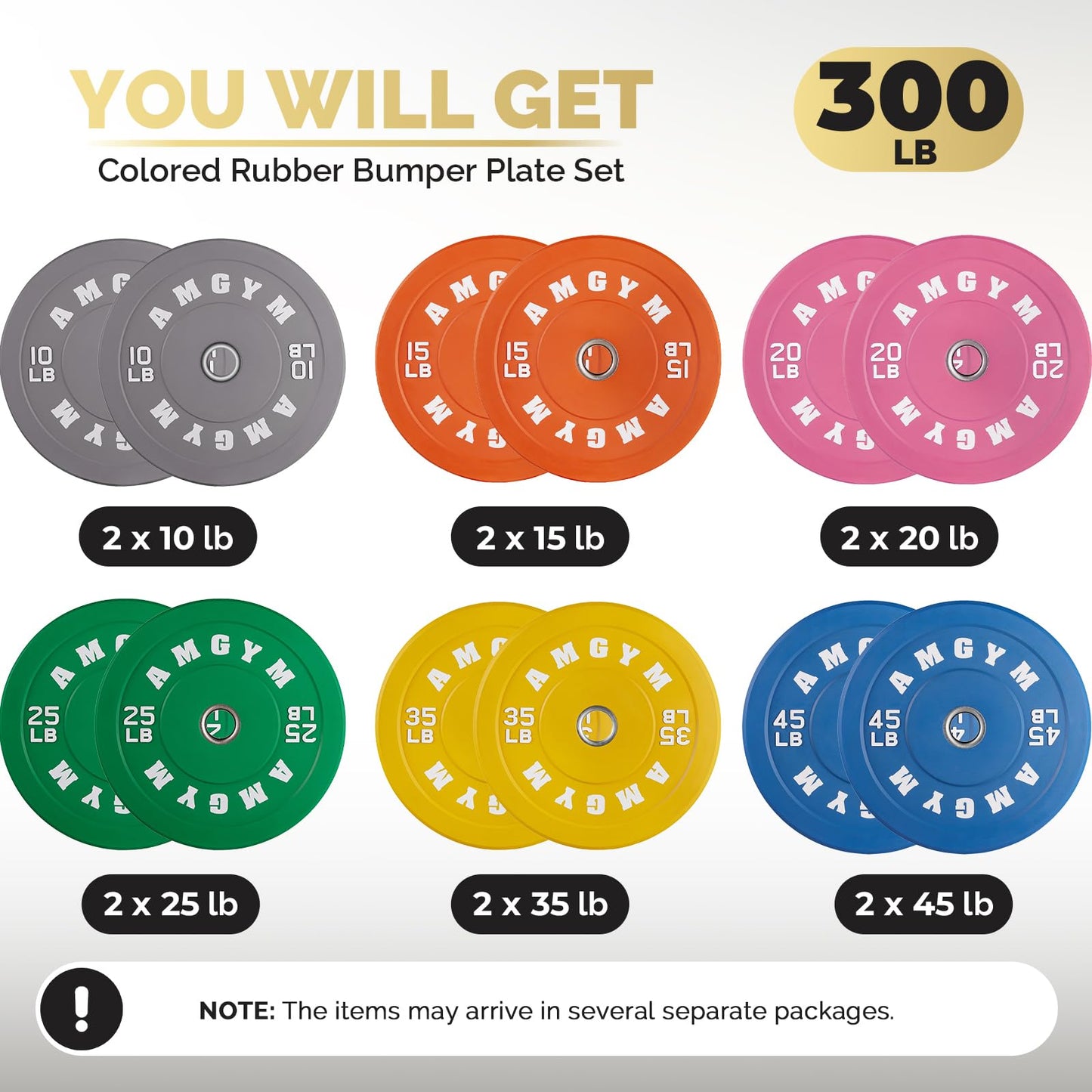 2 Inch Bumper Plates，10-500lbs，Barbell Rubber Olympic Weight Plates Set for Home Gym, Strength Training & Weight Lifting, Multiple Options Colors