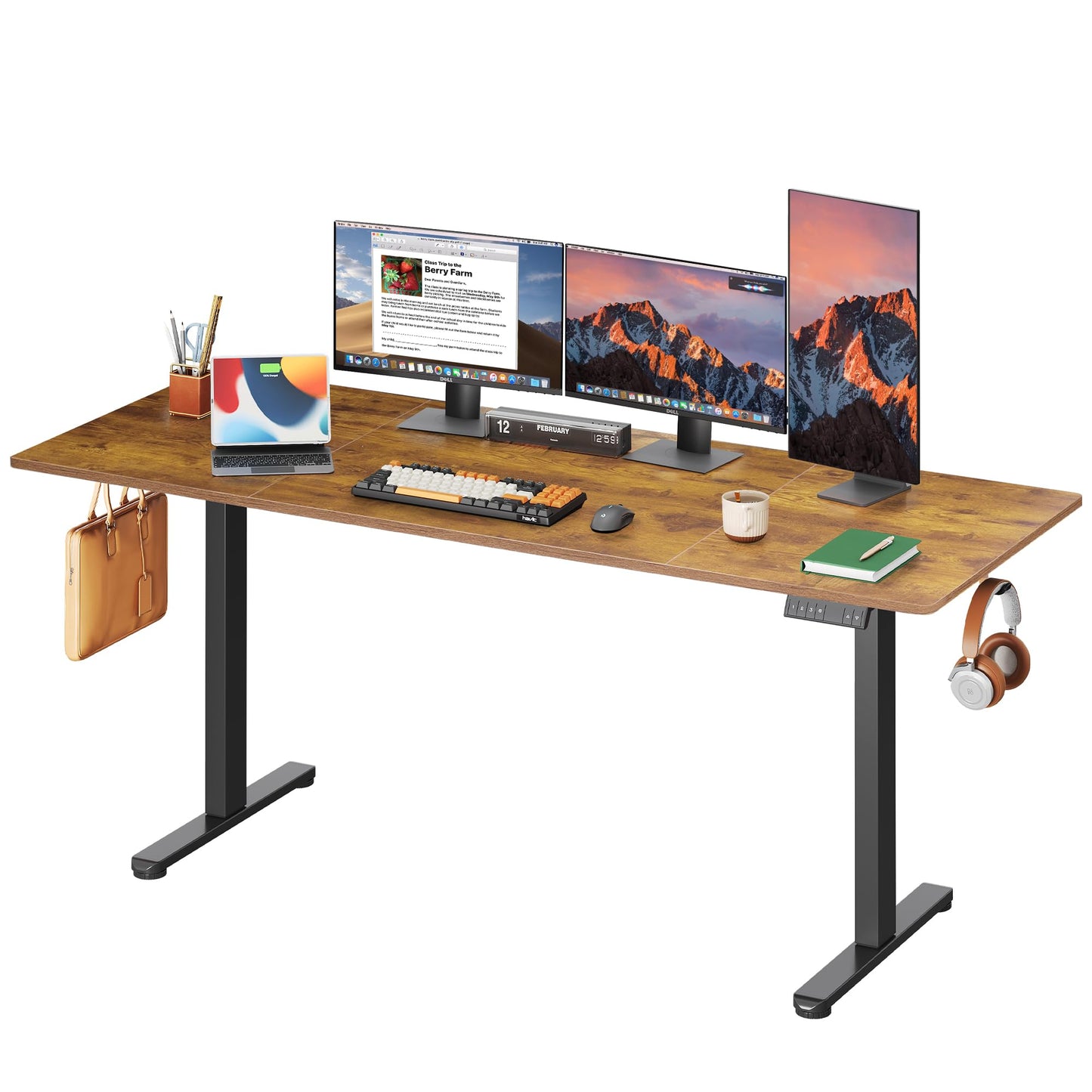 DEVAISE Electric Standing Desk, 55 X 28 Inches Adjustable Height Stand up Desk for Home Office, Large Ergonomic Sit to Stand Desk with Headphone Hook, 3 Memory Preset Computer Desk, Black