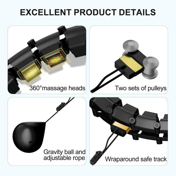 Plus Size Silent Weighted Hula Infinity Fitness Detachable Hoops 65-Inch 32 Knot, Smart Noiseless Infinity Hula for Women, 2-in-1 Waist and Abdominal Home Workout Equipment