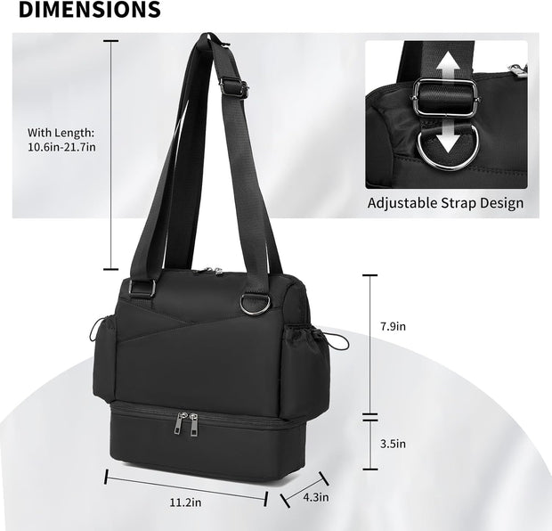 Small Gym Bag for Women,Mini Gym Duffle Bag with Independent Compartment Lightweight Gym Tote Bag Sport Duffle Bag for Travel Workout Dance Yoga-Black
