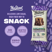 NuSkool Snacks Double Chocolate Keto Friendly Protein Krunch Bars (12 Pack) - 7g Fiber, 10g Clean Plant-Based Protein, 3g Net Carbs - Gluten-Free, Non-GMO, Vegan, Low Carb Keto Healthy Breakfast Snack