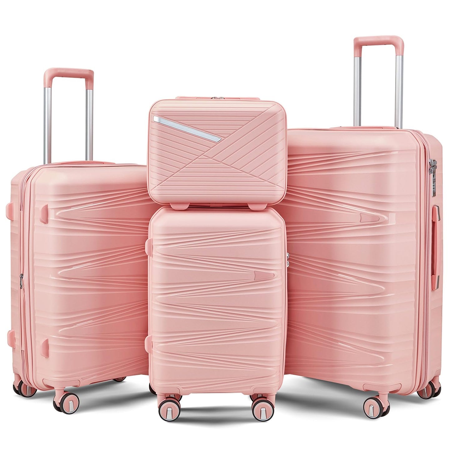4-Piece Expandable Hardshell Luggage Set with TSA Lock (14/20/24/28) - Lightweight PP Suitcases, 360° Silent Spinner Wheels and Durable 100LB Handle for Air Travel (Peacock Blue)