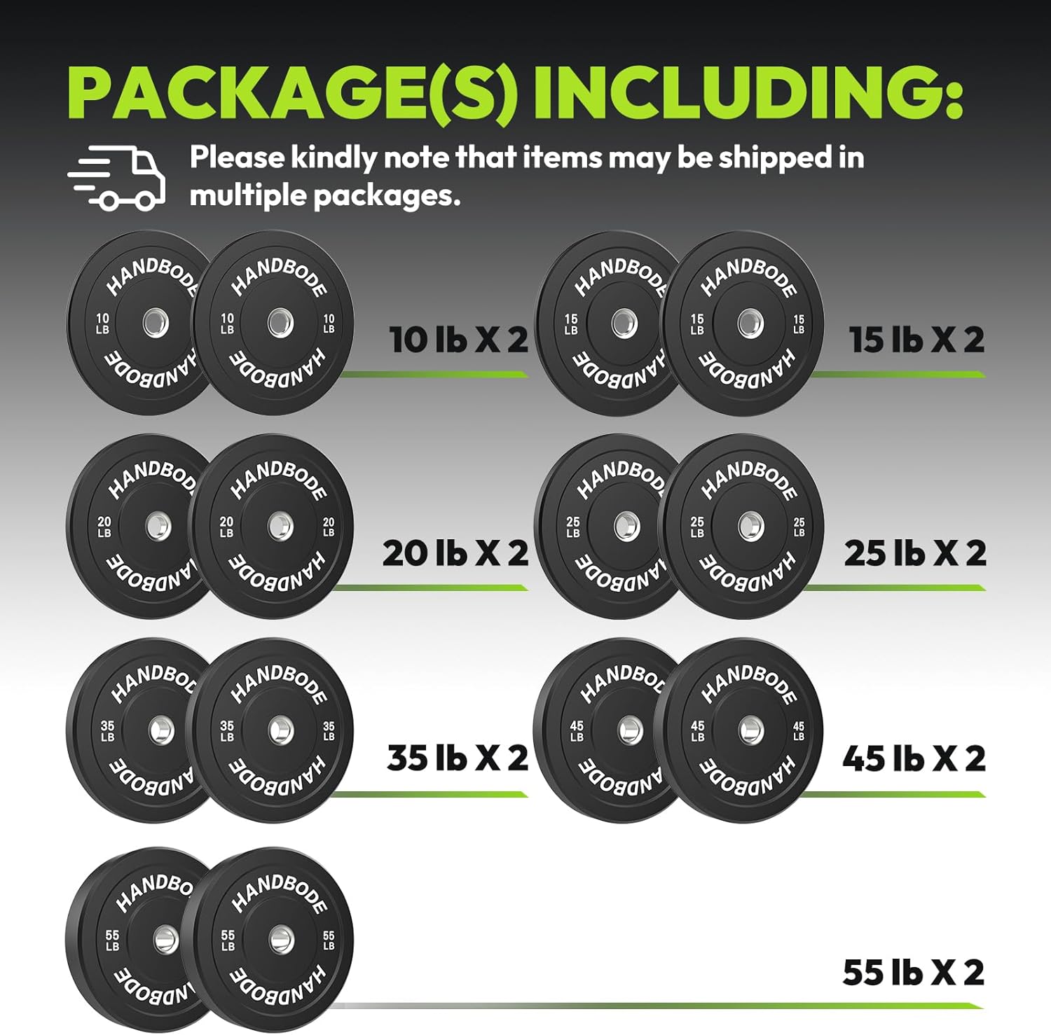 Bumper Plates 2 - Inch Olympic Weight Plate Set for Barbell, 10-55 lb Rubber Weights Sets for Home Gym, Strength Training Plate, Weight Lifting, Black