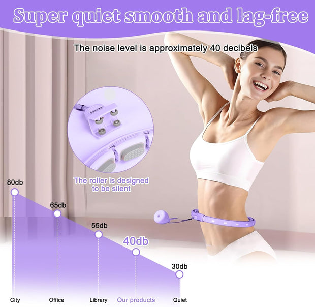 Smart Silent Weighted Hula Circle for Adults - Adjustable 30-50 Inch Exercise Hoop for Women's Weight Loss & Workout - Detachable Fitness Ring with Massage Balls, Belly Fat Burner Equipment