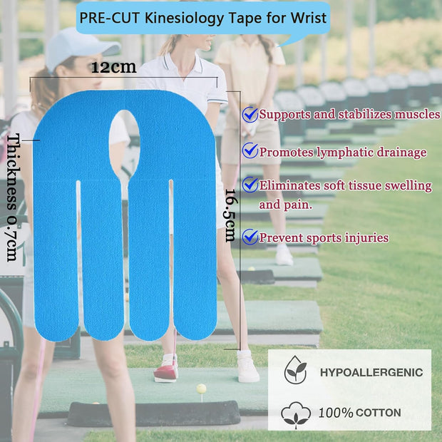 Kinesiology Tape for Wrist Precut, 12pc Waterproof & Breathable Bowling Wrist Tapes, Hypoallergenic Latex-Free Elastic Athletic Tape for Carpal Tunnel, Sports Joints Muscle Support.(Mix)