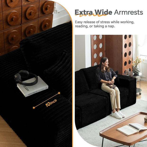 108" Modular Sectional Sofa Cloud Couch with Deep Seats, L Shape Memory Foam Couch with Chaise and Movable Ottoman, Sectional Couches for Living Room, Comfy Boneless Sofa No Assembly, Black