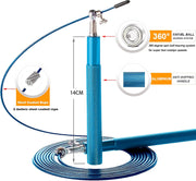 Speed Jump Rope - 360° Swivel Ball Bearing - Adjustable steel coated rope-Aluminum Anti Skipping Handle -Fitness Training Boxing Sports Exercises -Suitable for Kids and Adults