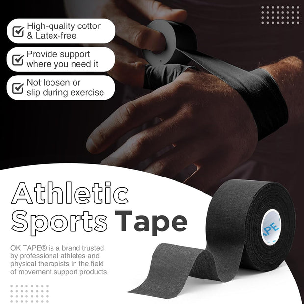 OK TAPE 4 Rolls Athletic Tape, Sports Tape for Injuries, Rigid, Easy Tear Medical Tape, Wrist Tape, No Sticky Residue | Secure Ankle, Finger, Knee- 1.5inch x 15yards (Purple)