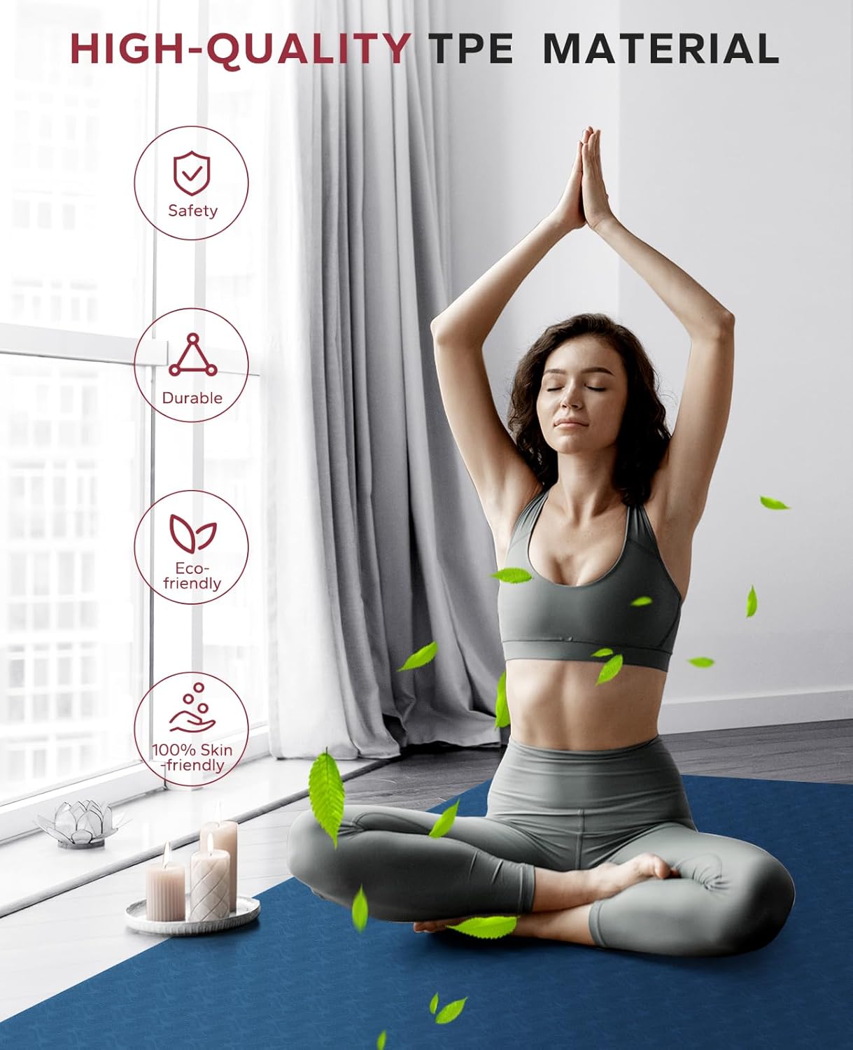 HAPBEAR Large Yoga Mat - 72"x36"x6mm (1/4 inch), Extra Wide Non-Slip Exercise Mat for Home Workout, Yoga, Pilates & Stretching, Durable & Eco-Friendly, Includes Bonus Resistance Bands & Carry Bag