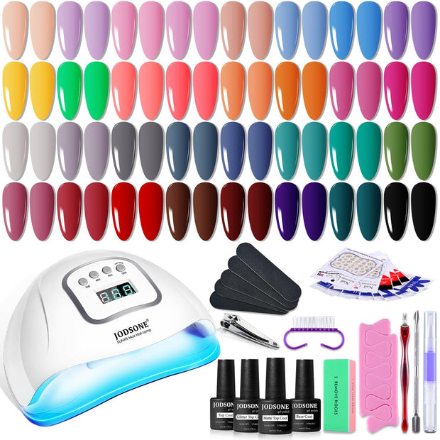 JODSONE 36 Pieces Gel Nail Polish Set U V Light Nail Drill Beginner Set Glossy Surface Easy To Apply Matte Texture All-In-One Manicure Kit