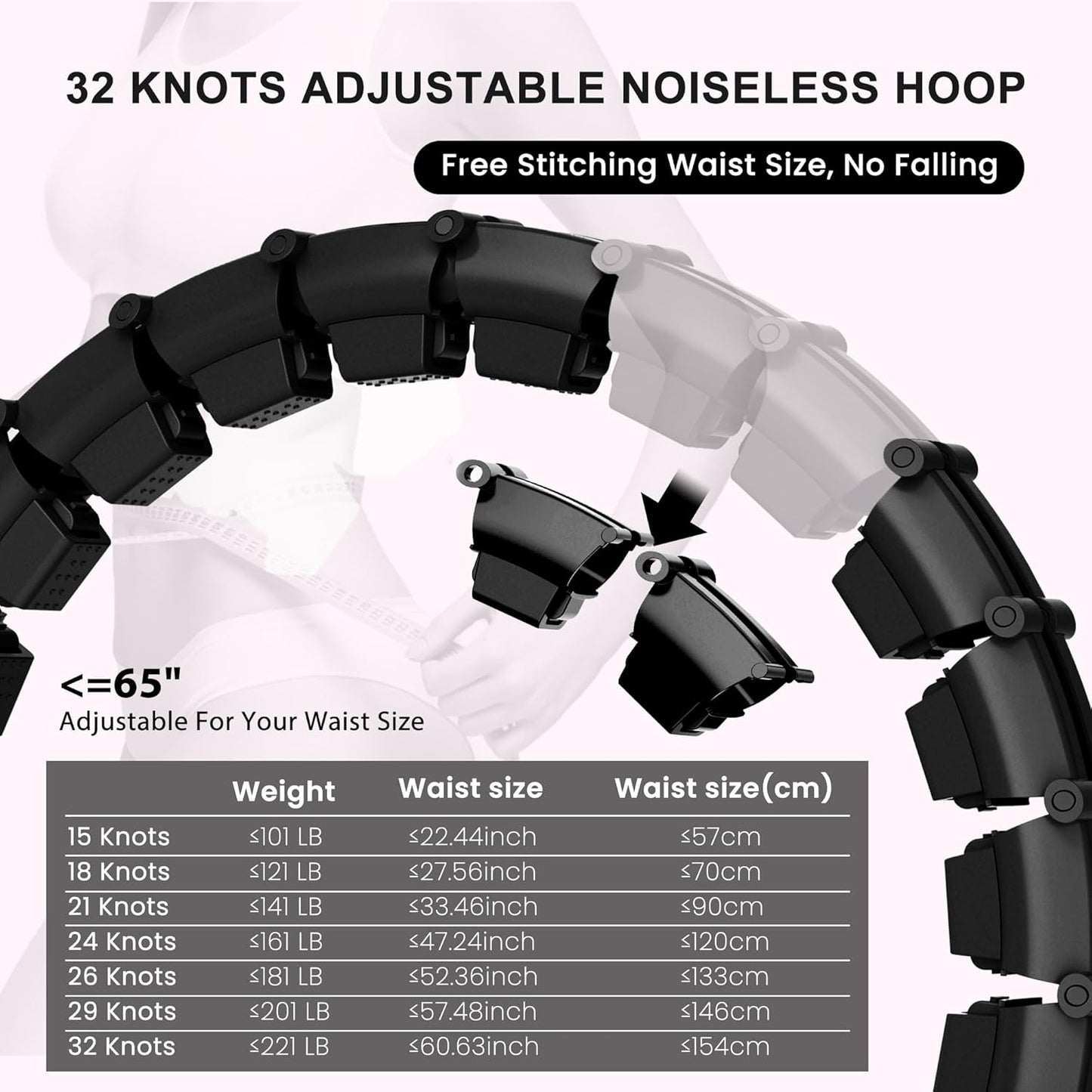 Hula Circle Hoops for Adults Weight Loss, Infinity Fitness Hoop Plus Size 65 Inch, 32 Detachable Links, Exercise Hoop Suitable for Women and Beginners