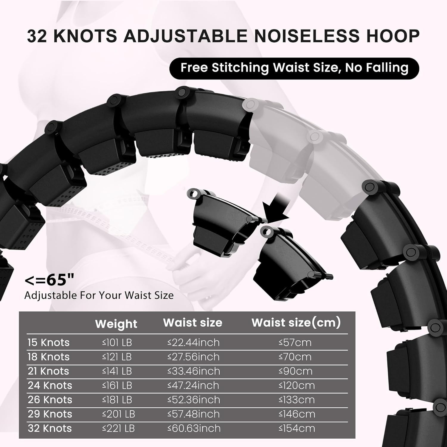 Hula Circle Hoops for Adults Weight Loss, Infinity Fitness Hoop Plus Size 65 Inch, 32 Detachable Links, Exercise Hoop Suitable for Women and Beginners