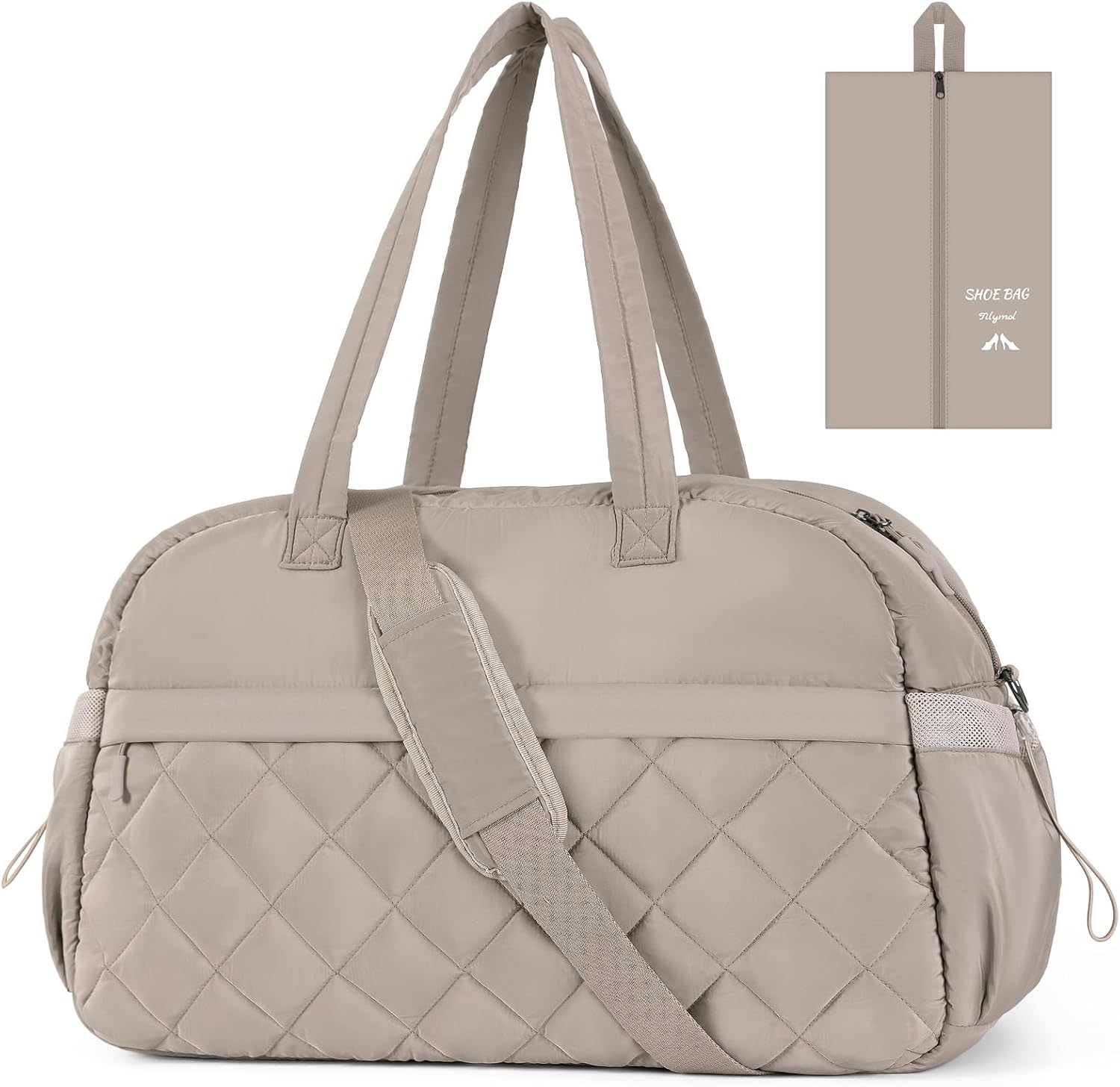 Quilted Puffer Duffle Bag for Women, Gym Bag Women, Ultra Lightweight Weekender Bags for Travel, Brown TILYMOL