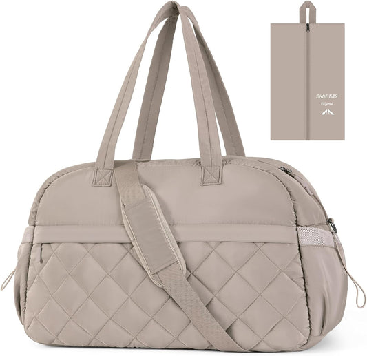 Quilted Puffer Duffle Bag for Women, Gym Bag Women, Ultra Lightweight Weekender Bags for Travel, Brown TILYMOL
