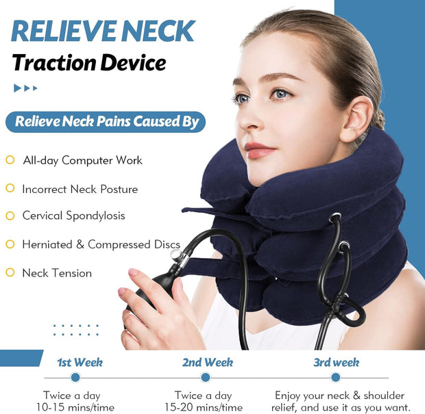 Neck Stretcher, Cervical Traction Device, Neck Traction Device, Neck Pain Relief, Adjustable Inflatable Neck Brace & Neck Stretcher Cervical Traction, Neck Decompression Home Use (Purple)