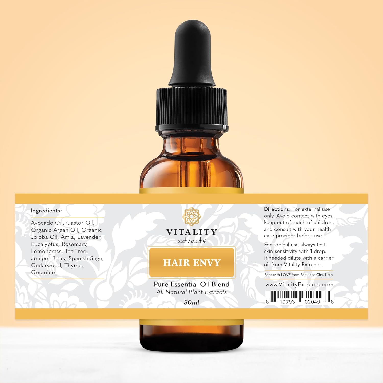 Vitality Extracts Hair Envy - Natural Hair Growth Serum - 100% Pure Essential Oils, 15 Plant Extracts, No Synthetics, No Parabens - Strengthen Hair, Minimize Breakage, Stimulate Follicles