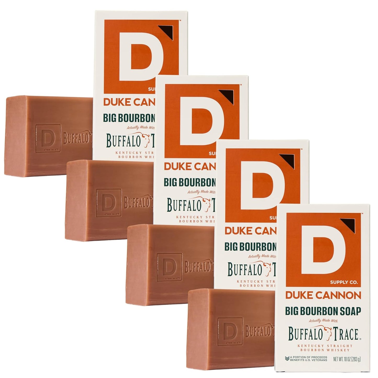 Duke Cannon Supply Co. Extra Large Bar Soap Bundle - Men's Natural Bar Soap With Masculine Scents - Big American Bourbon USA-made soap - All Skin Types - Big Brick of Soap - Bourbon,10 oz (4 Pack)