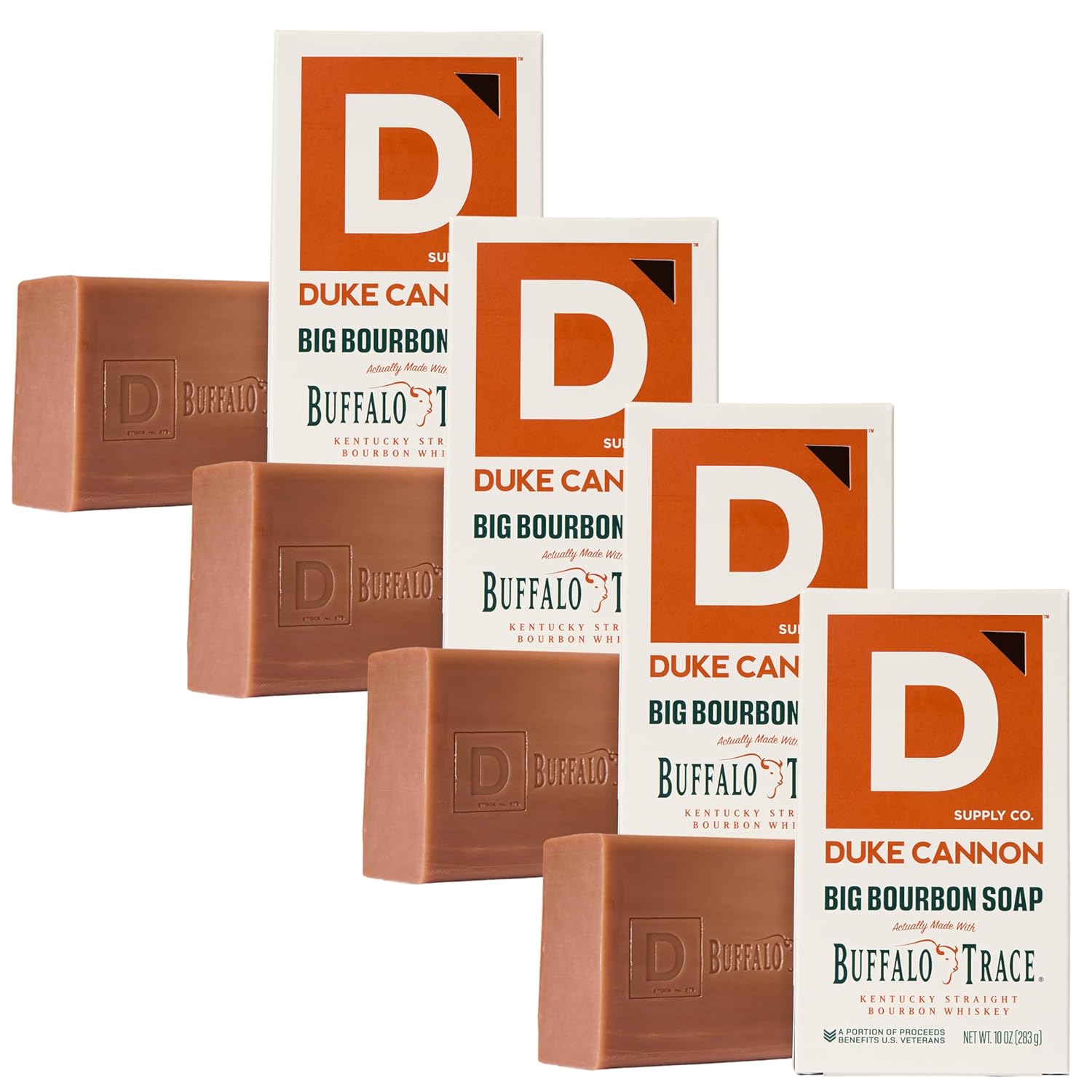 Duke Cannon Supply Co. Extra Large Bar Soap Bundle - Men's Natural Bar Soap With Masculine Scents - Big American Bourbon USA-made soap - All Skin Types - Big Brick of Soap - Bourbon,10 oz (4 Pack)