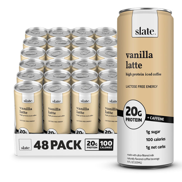 Slate Milk - High Protein Iced Coffee - Energy Variety Pack - Caramel Latte, Mocha Latte, Vanilla Latte - 175mg Caffeine, Lactose Free - 20g Protein, 1g Sugar - Protein Coffee - 11 fl oz, 12 Cans