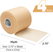 OK TAPE Pre Wrap Tape (4-Rolls) - Athletic Foam Underwrap for Sports, Protect for Ankles Wrists Hands and Knees, 2.75 Inches x 30 Yards - Black/Pink/Beige/White