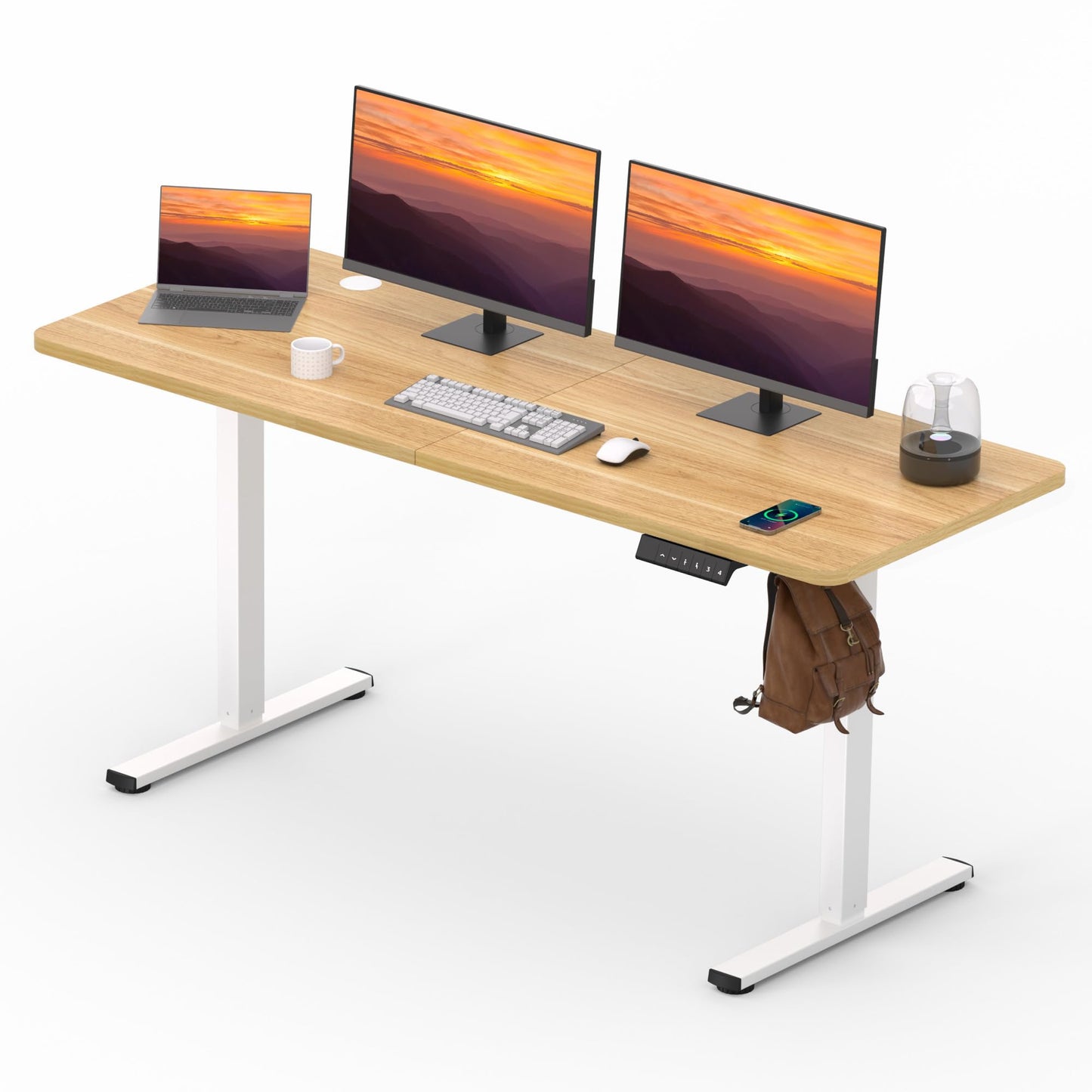 Adjustable Stand Up Desk with Memory Preset, Standing Desks 55 x 24 Inch Electric Home Office Desk Computer Workstation Splice Black Top + Black Frame