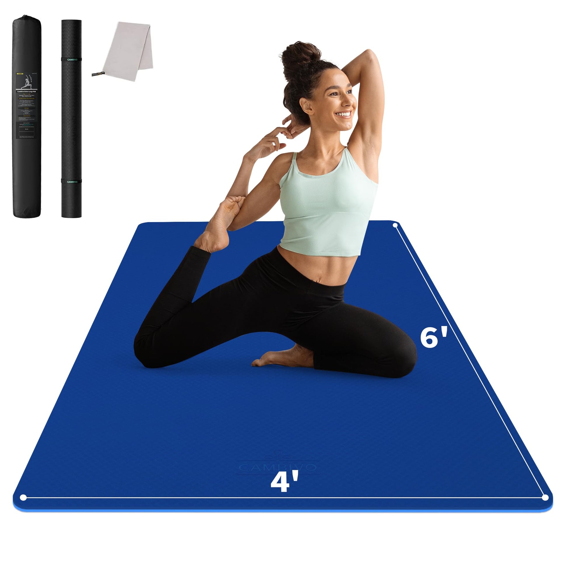 CAMBIVO Large Yoga Mat (6'x 4'), Extra Wide Workout Mat for Men and Women, Yoga Mat Thick 1/3 &1/4 Exercise Mats for Home Workout, Yoga, Pilates (Black,1/4 inch)