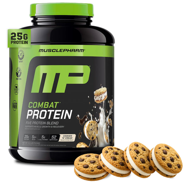 MusclePharm Combat Protein Powder, Chocolate Milk Flavor, Fuels Muscles for Productive Workouts, 5 Protein Sources Including Whey Protein Isolate & Egg Albumin, Gluten Free, 2 lb, 24 Servings