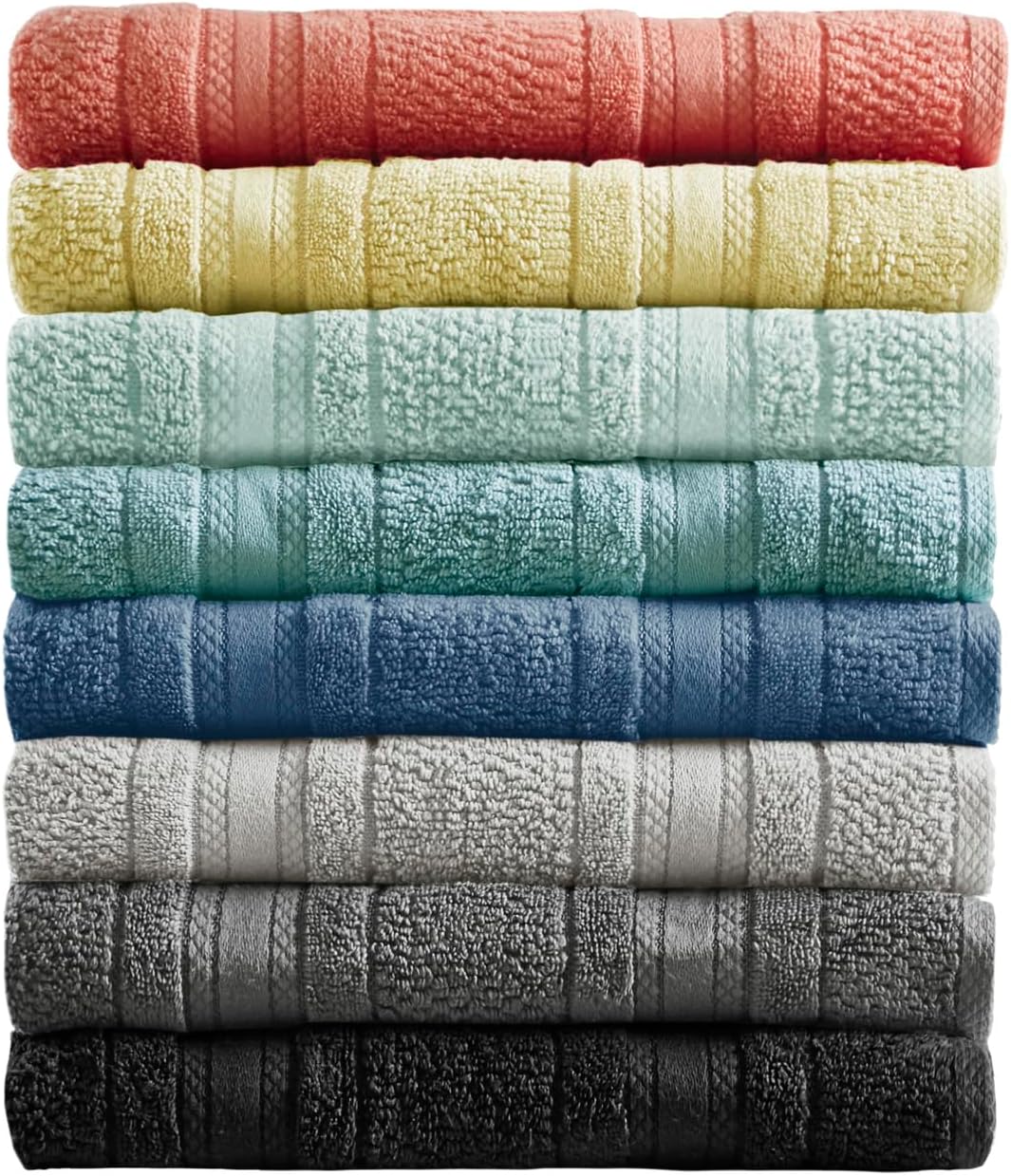 Madison Park Adrien 100% Cotton Soft Bathroom Towel Set, Highly Absorbent, Zero Twist, Quick Dry, Include 2 for Shower, 2 Hand & 2 Facial Wash Cloth, Multi Sizes, Coral 6 Piece