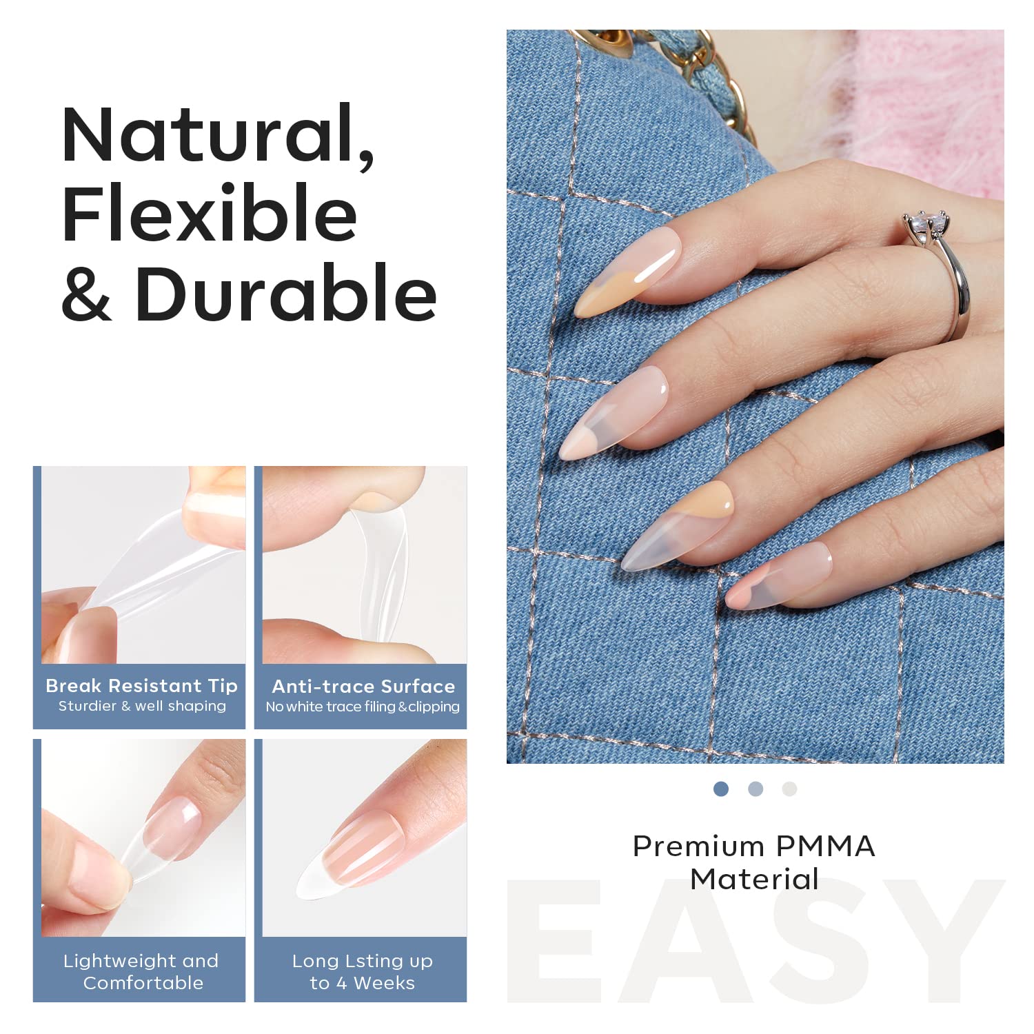 Modelones Medium Almond Nail Tips 510Pcs Clear False Acrylic Almond Press on Nails Pre-shape Full Cover Fake Extension DIY at Home 15 Sizes
