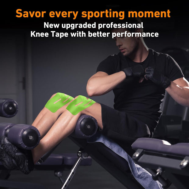 PreCut Kinesiology Tape for Knees, 12PCS Upgraded Waterproof KTQUICK Knee Tape for Knee Pain Relief Pre Cut, Original Cotton Athletic Knee Tape, Waterproof&Hypoallergenic Latex-Free for Sports (Black)