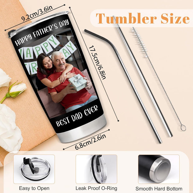 Personalized Coffee Tumbler with Picture Text Logo, Custom 20oz Insulated Stainless Steel Travel Mug with Lids, Personalized Birthday Gifts for Women Men, Custom Coffee Tumbler Cup