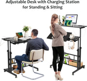 Hadulcet Stand Up/Adjustable Mobile Standing Laptop Desk - Rolling Computer Cart with Wheels & Charging Station, TV Tray, Small Drawing Desk