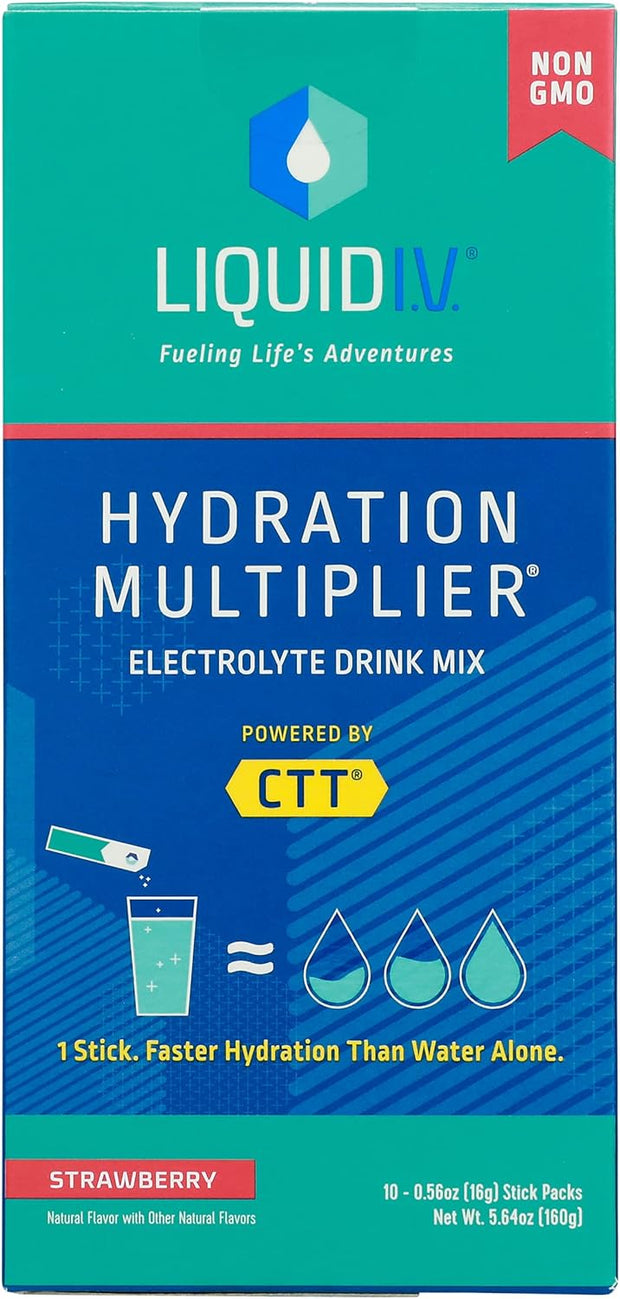 Liquid I.V. Strawberry Flavored Hydration Multiplier Electrolyte Drink Mix, 10 Counts, Non GMO, 5.64 Ounces (Pack of 1)