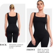 Popilush Shapewear Jumpsuits for Women Built-in Bra Tummy Control Bodysuit Square Neck Sport Romper Summer Outfit