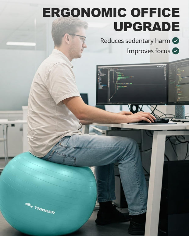 Trideer Yoga Ball – Anti-Burst Exercise Ball for Pregnancy, Office, Birthing, Stretching & Core Workout – Home Gym & Therapy