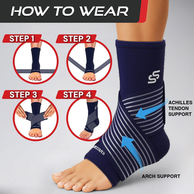 Sleeve Stars Ankle Brace for Women & Men, Ankle Wrap for Sprain, Compression Sleeve for Plantar Fasciitis Relief, Easy Customizable Support: w/ Removable Strap (Single/M:10"-12"/Black)