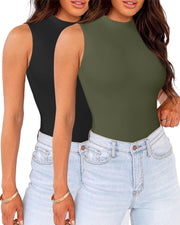 WAYMAKER Mock Neck Bodysuits for Women Sleeveless Basic Tank Top Body Suit Shirts