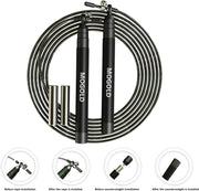 speed jump rope incl. 2 PVC Steel Cables 2.0mm/3.0mm| Ideal for Crossfit, Fitness, Boxing and Easy Double Under | Metal Jump Rope with Weights for Fitness Women and Men Premium Bearing Balls | Carry Pouch&Spare Screws