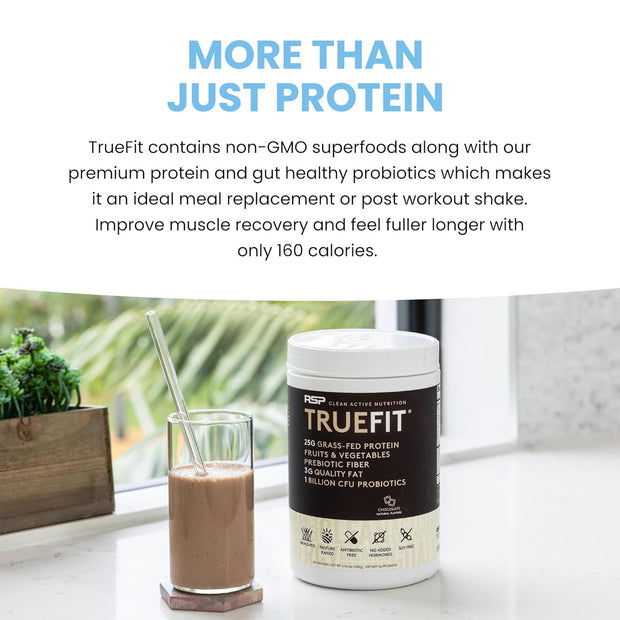 TrueFit Gut Healthy Protein Powder, Grass-Fed Whey Meal Replacement Shake with Prebiotics, Probiotics, & Organic Superfoods, Keto Friendly, Gluten Free (Packaging May Vary)