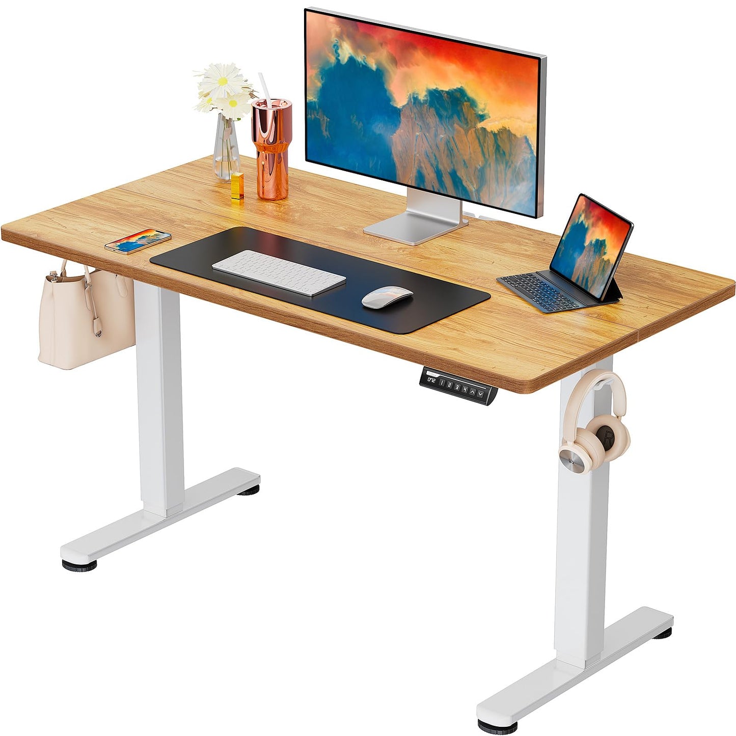 ErGear Height Adjustable Electric Standing Desk, 48 x 24 Inches Sit Stand up Desk, Memory Computer Home Office Desk with Two-Piece Desktop (Black)