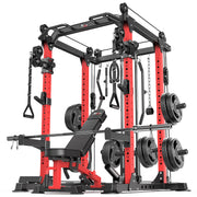 Power Cage Multi-Function Power Rack with Cable Crossover System,1800 LBS Capacity Squat Rack with Weight Bench,for Home Gym