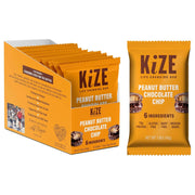 KiZE Energy Bars - Peanut Butter Chocolate Chip - Gluten Free, Dairy Free, Non-GMO, and High Protein Meal Replacement Energy Bars, Clean and Simple Food Ingredients - 10g High Protein Snacks, (10 Count)