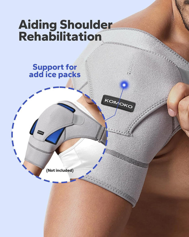 Komoko Shoulder Brace, Rotator Cuff Support Brace and Arm Sling for Pain Relief, Shoulder Compression Sleeve for Preventing Strains and Dislocation, Adjustable Fits Left and Right Arm, Men & Women