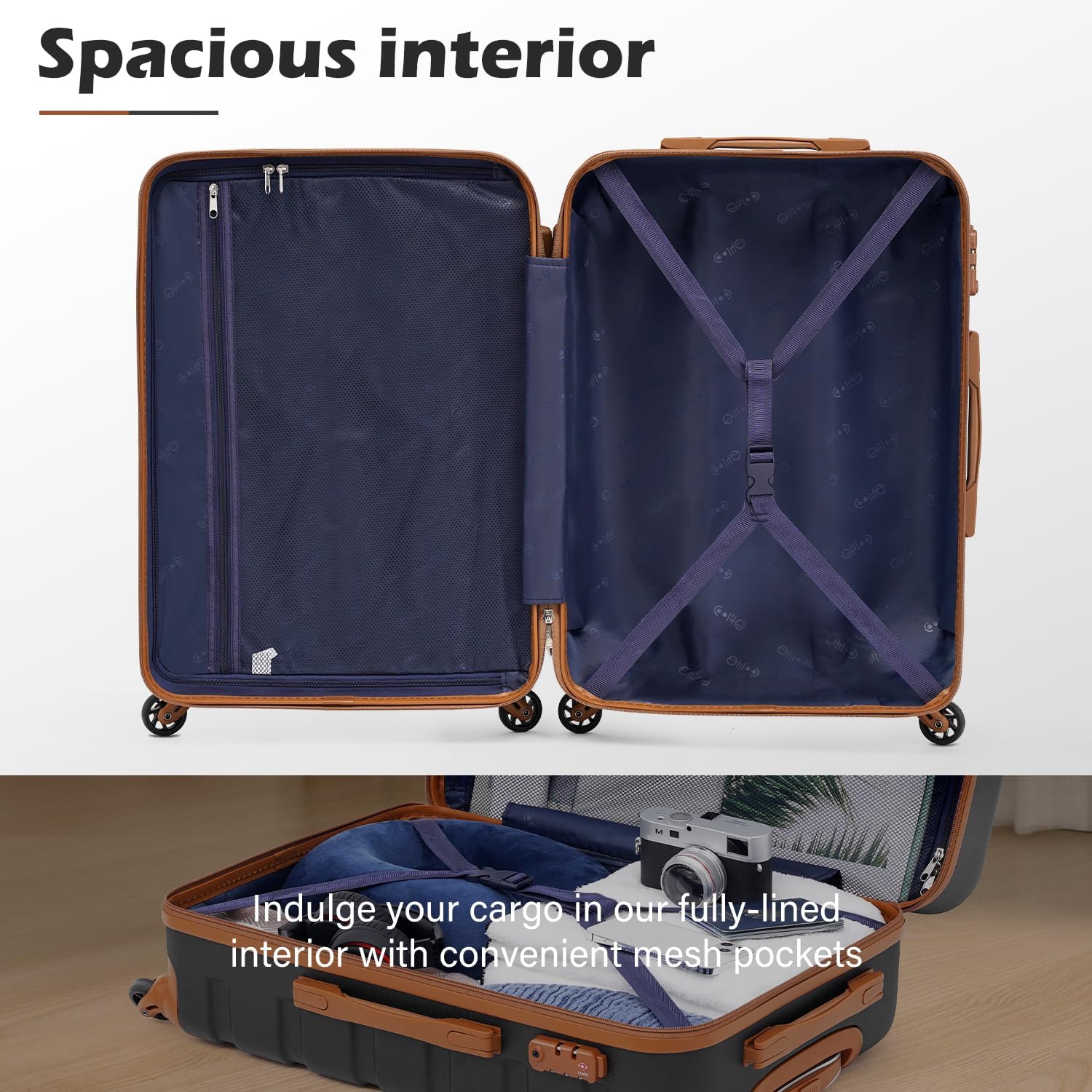 Coolife Luggage 4 Piece Set Suitcase Spinner Hardshell Lightweight TSA Lock (Family Set-Sky Blue)