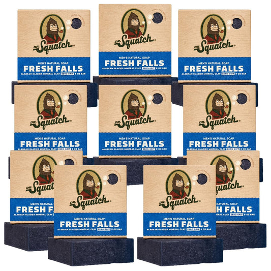 Dr. Squatch Natural Bar Soap for Men - Cold Process Soap with No Harsh Chemicals - Fresh Falls (5 oz, 10-Pack)