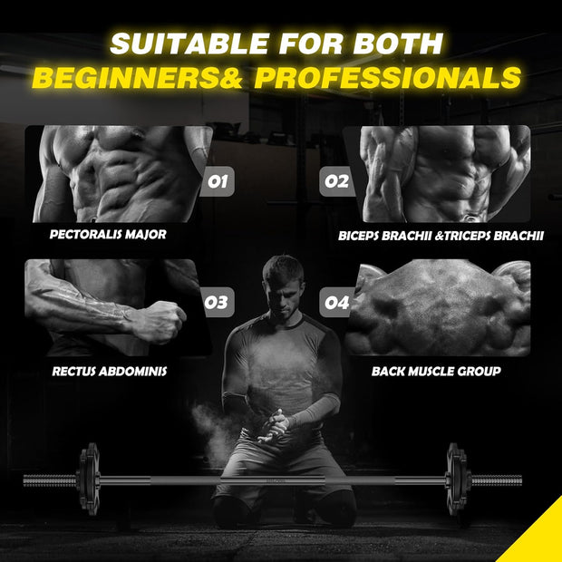 Weight Lifting Bar 57", 1" Standard Straight Barbell Bars Olympic for Home Gym Weight lifting/Strength Training/Squat/Bench Press/Deadlift/Lunges/Hip Thrusts, 2 Star Collars (480lb Weight Capacity)