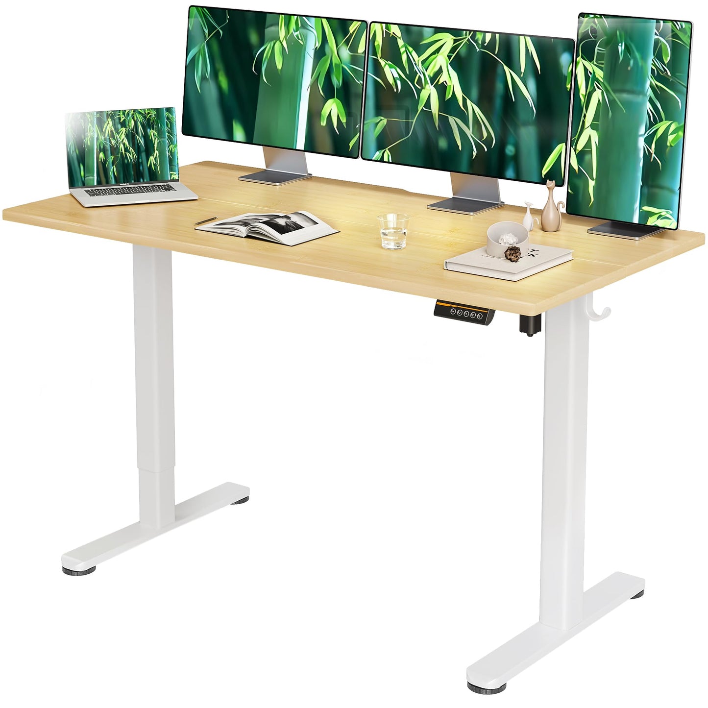Claiks Electric Standing Desk, Adjustable Height Stand up Desk, 24x48 Inches Sit Stand Home Office Desk with Splice Board, Black Frame/Rustic Brown Top