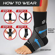 Sleeve Stars Ankle Brace for Women & Men, Ankle Wrap for Sprain, Compression Sleeve for Plantar Fasciitis Relief, Easy Customizable Support: w/ Removable Strap (Single/M:10"-12"/Black)