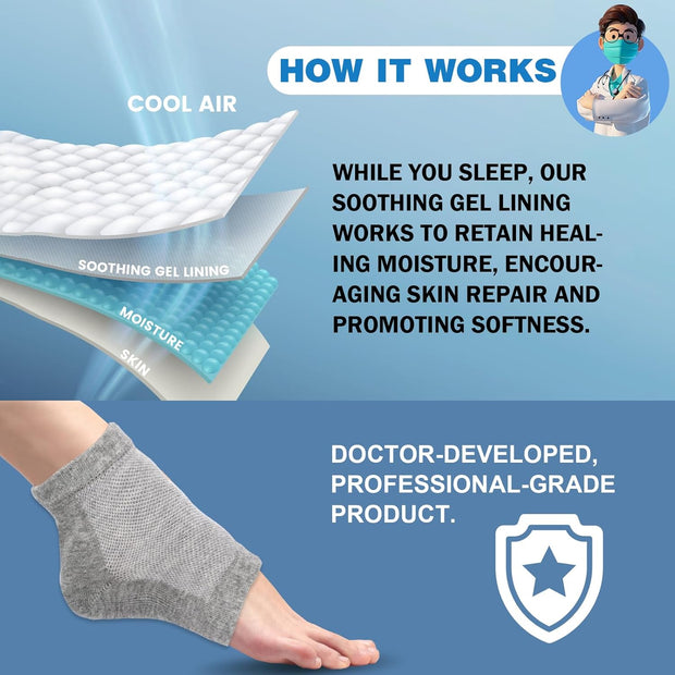 Moisturizing Heel Socks - 6 Pairs for Dry Cracked Feet, Toeless Gel Socks for Hydration and Repair